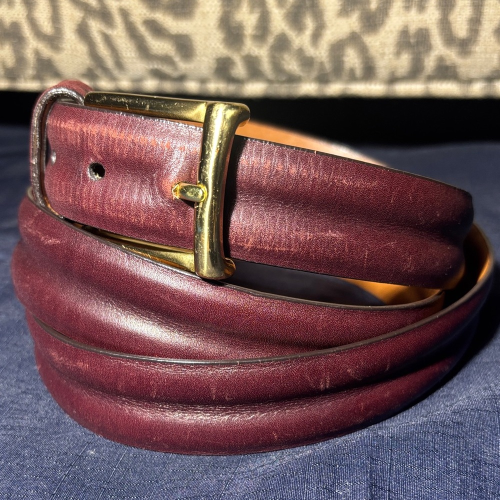 Allen Edmonds chocolate brown red brown burnished calf leather belt men’s 50”